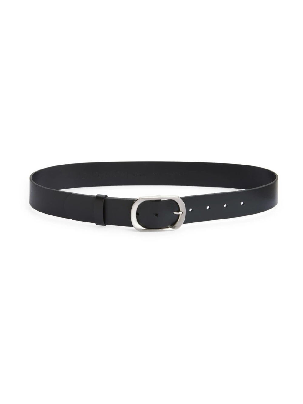 NORDSTROMS Oval Buckle Leather Belt -  Silver / Black
